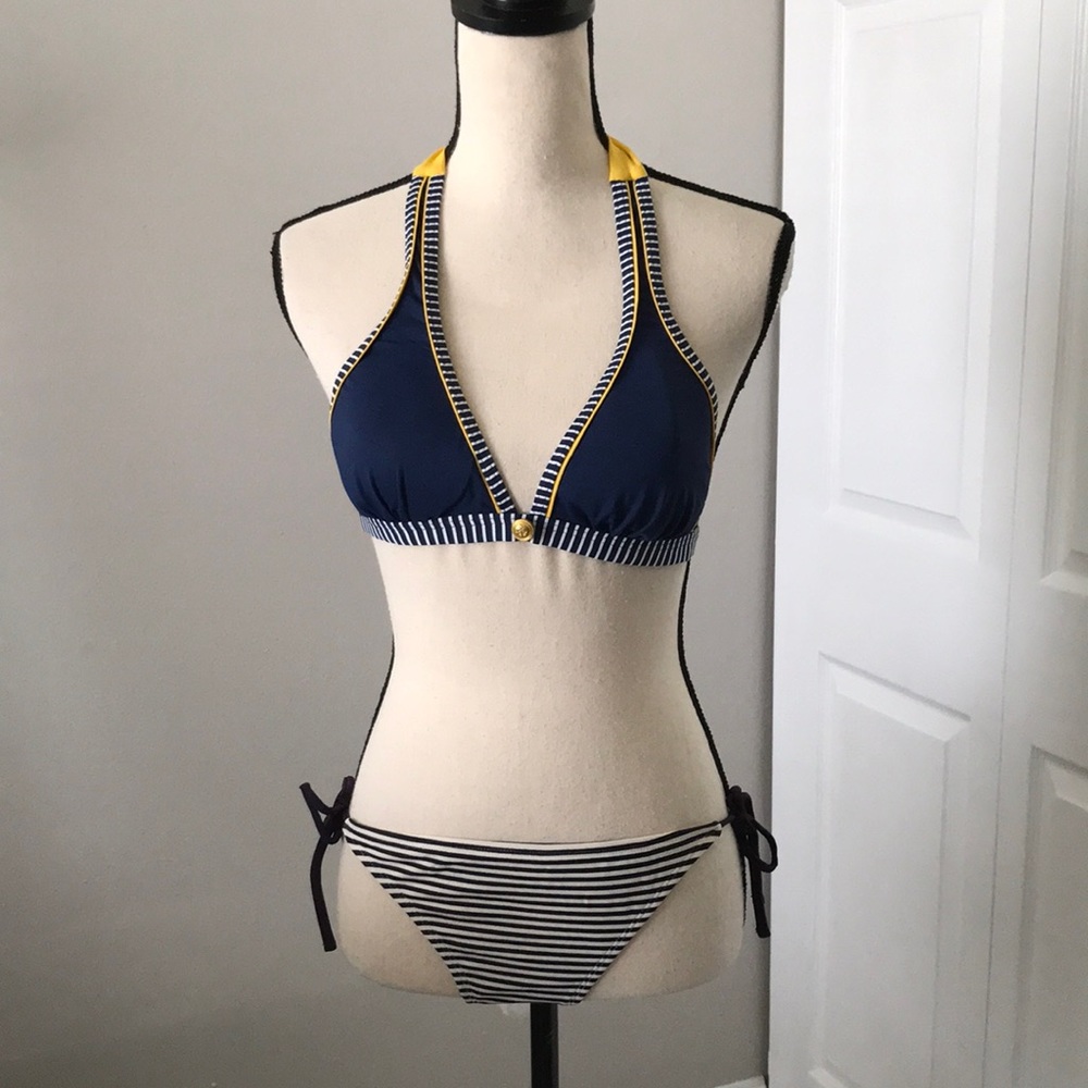 Navy and Yellow Halter Bikini Set - Women Swim Bikini